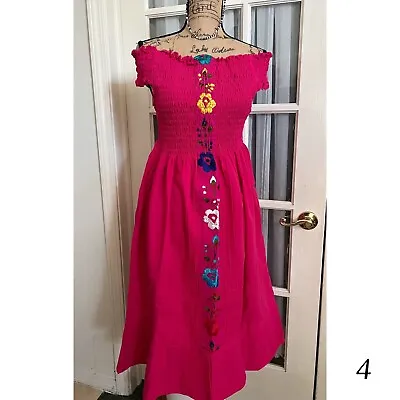 Mexican Embroidered Fit & Flare Dress LARGE • $34.99
