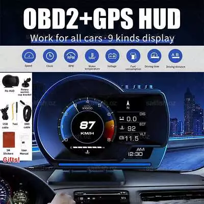 Head Up Display HUD Gauge Car Water Oil Temp Speedometer Turbo Alarm OBD2 GPS AU • $53.99