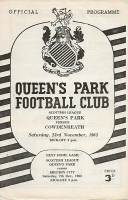 Queens Park V Cowdenbeath Scottish League 23rd November 1963 • £1.30
