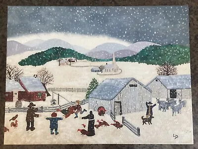 Great Vintage Manner Of Grandma Moses Catching The Thanksgiving Turkey Painting • $39.99