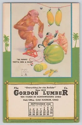 Postcard Advertising Ohio Oak Harbor Gordon Lumber Calendar Animals Vintage 1949 • $12.50