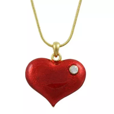 Lilylin Designs Red Enamel And Crystal Heart Pendant With Chain • $9.99