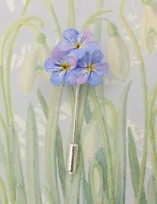 FORGET-ME-NOT PIN Blue Flower Friendship Brooch Masonic Lapel Pin HAND PAINTED • $11.18