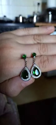 Antique Vintage Victorian Style 925 Sterling Silver Green Paste Earrings  • £7.99