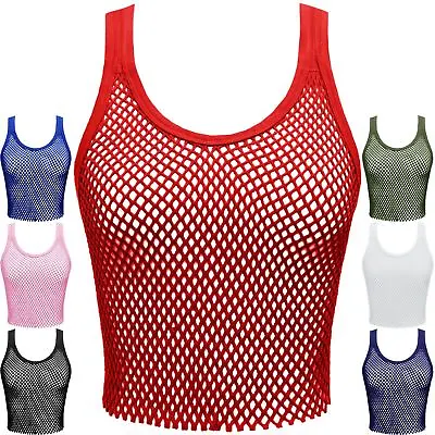 £5.99 • Buy Women Fishnet Gym Cropped Tank Tops Ladies Sleeveless Mesh T-shirt String Vest