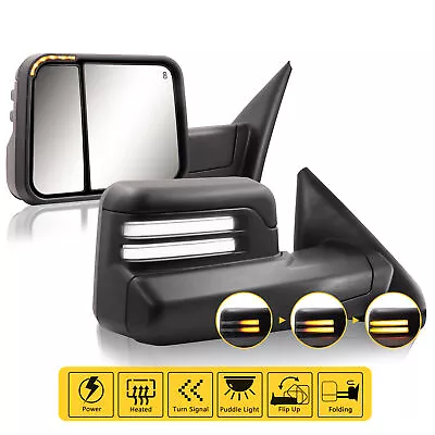 Switchback Tow Mirrors Heated Manual Flip Up LED Signals For 2002-2008 Dodge Ram • $216.59