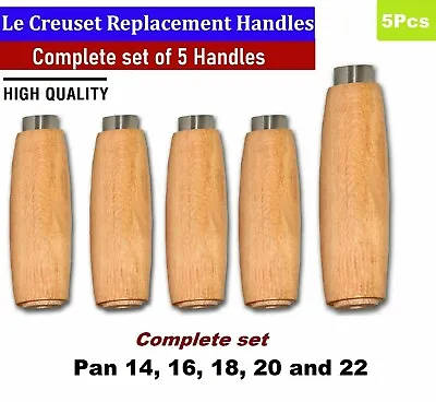 5 X Le Creuset Replacement Wooden Handles Complete Set Pan 14 1618 20 And 22 • £79.99