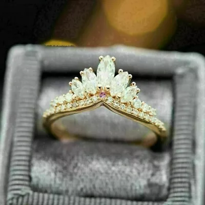 1.50Ct Marquise Simulated Diamond Curved Wedding Ring In 14K Yellow Gold Plated • $279.99