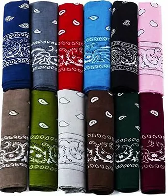 Wholesale Lot 100% Cotton Paisley Print Bandana Head Wrap Scarf Wristband Dozen • $19.95