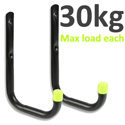 2x Heavy Duty Storage J Hooks Garage Shed Brackets Ladder Bike Wall Garden Tools • £3.99