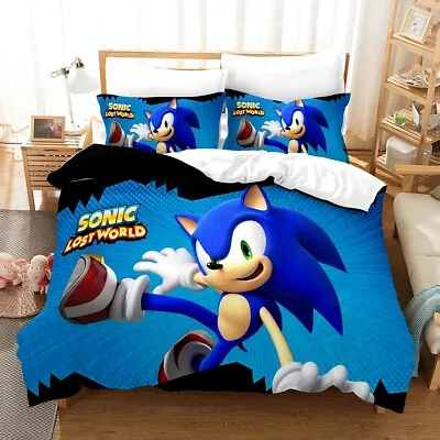 3Pcs Duvet Cover Set Twin 3D Sonic The Hedgehog Kids Bedding Comforter Cover • $18.89