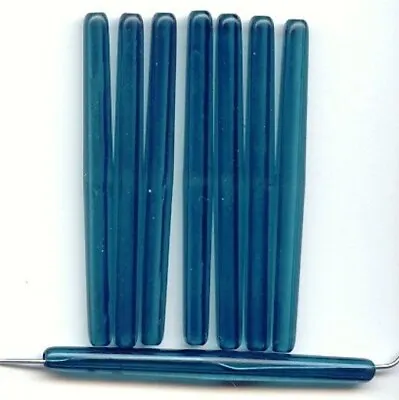 12 VINTAGE SEA GREEN ACRYLIC 60x6mm. SMOOTH TUBE STICK BEADS 6374 • $2.24