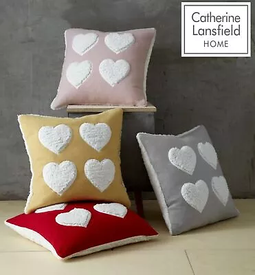 Catherine Lansfield Cosy Heart Cushion Cover Sherpa Fleece Luxury Covers 17 X 17 • £4.99