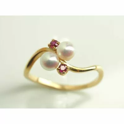 MIKIMOTO Akoya Baby Pearl 4mm Ruby K18 Yellow Gold Ring Size Japanese 9 Japan • $296.73