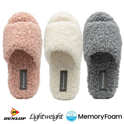 Ladies Dunlop Memory Foam Slippers Winter Warm Comfort Slip On Mules Shoes Size • £9.95