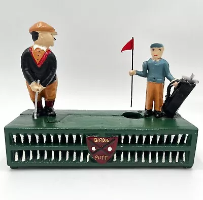 Vtg Cast Iron Golfer Birdie Putt Coin Piggy Bank Golf Mechanical Moving *WORKS* • $34.99