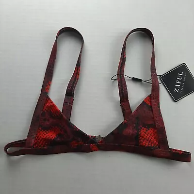 Zaful Womens Bikini Top Size Small Red Reptile Print Triangle Adjustable Straps  • $14