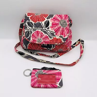 Vera Bradley Crossbody Bag With Wallet Cherry Blossoms Snap Flap Pink Gray White • $19.99