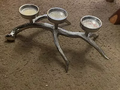Silver Metal Antler 3 Candle Holder Table/Sideboard Heavy Centrepiece 10” X 15” • £30.77