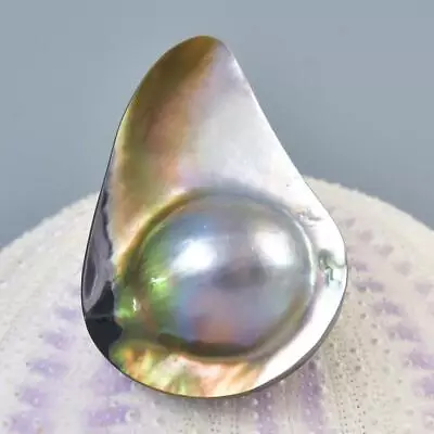 Mabe Blister Pearl In Shell Extreme Colorful Rainbow Iridescent 8.12g Cabochon • $29