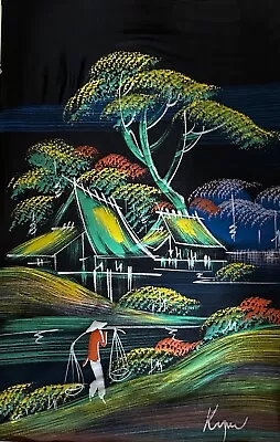 ASIAN ART Painting On SILK Fabric By Kym Possibly Vietnamese Chinese Japanese • $44.99