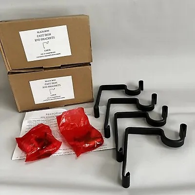 RH Restoration Hardware Set/4 Black Cast Iron End Brackets For 1.25  Curtain Rod • $39.95