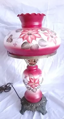 Large Gone With The Wind Hurricane Table Parlor Lamp Red Christmas Poinsettia  • $120