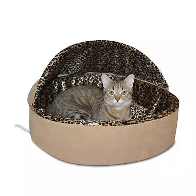 K&H Pet Products Thermo-Kitty Bed Indoor Heated Cat Bed Tan/Leopard Small 16 In • $73.31