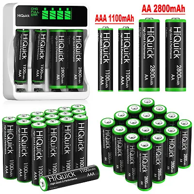 Lot AAA AA Rechargeable Batteries 1100/2800mAh 1.2V Ni-MH / 4-Slots LCD Charger • $13.99