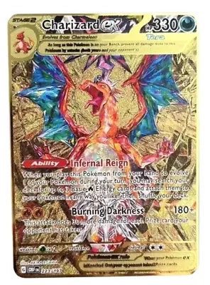 Pokemon Charizard Ex Gold Metal Collectable Cards Hp 330 Vmax Ex Gx Mega • £9.95