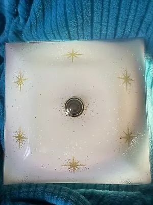 Vintage Mid Century Atomic White Gold Starburst Flush Ceiling 2 Light Fixture • $63.75