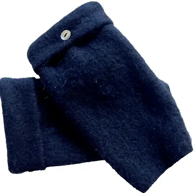 Fingerless Gloves Black Angora Wool M Medium Mittens Arm Warmers Cuffs Women's • $34.98