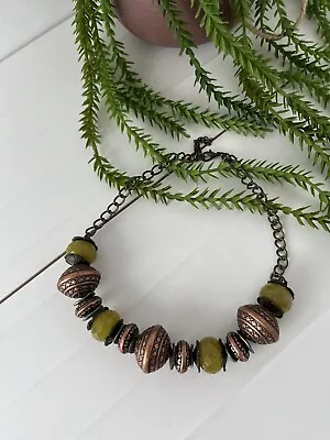 £9.99 • Buy Chunky Beaded STATEMENT Necklace Brown/Bronze / Green Beads Costume Jewellery