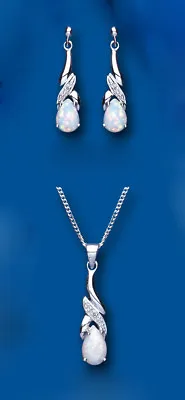 £114.95 • Buy Opal And Diamond Pendant And Drop Earrings Set Solid Sterling Silver
