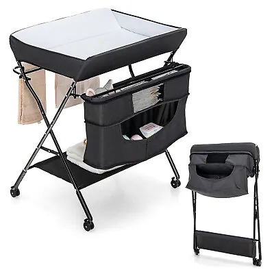 4-in-1 Baby Folding Changing Table Adjustable Newborn Nursery Organizer W/Wheel • £54.95