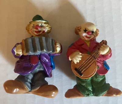 2  HandPainted VTG.Miniature Clowns(2)Playing A Music Instrument Accordion/Bango • $19.99