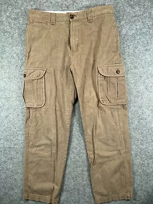 Chaps Cargo Pants Mens 32 Khaki Brown Stripe 33x29 Twill Chino Workwear • $15.99