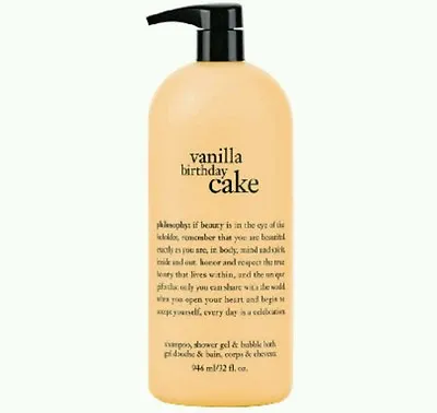New + Pump Philosophy Vanilla Birthday Cake Shampoo Shower Gel Bubble Bath 32 Oz • $28.90
