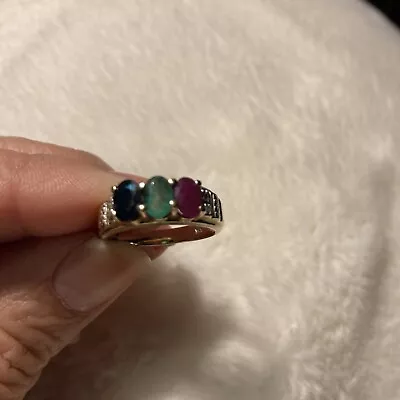 10K Yellow Gold EMERALD SAPPHIRE RUBY RING Sz. 6- Natural Gems • $250