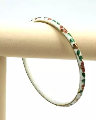 $20 • Buy Vintage White  Enamel Cloisonné Bangle Bracelets Floral  Roses Vines Fits 6-8   
