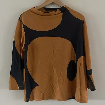 Marimekko Women's Gold/Black Wool Blend Top Abstract Print 3/4 Sleeve Size XS • $34.90