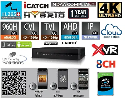 8 Channels H.265+ 4K Ultra HD Hybrid Security DVR HD-CVI/TVI/AHD/960H/IP/P2P • $279.99