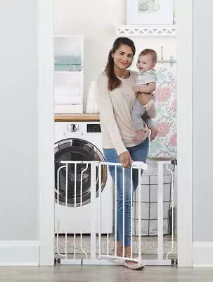 Easy Step Walk Through Pressure Mounted Steel Baby Safety Gate With Door • $30.29