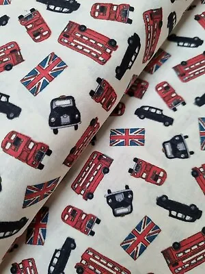 Cotton Fabric Quilting Material- Bus Scatter - London Revival - Makower • £4.46