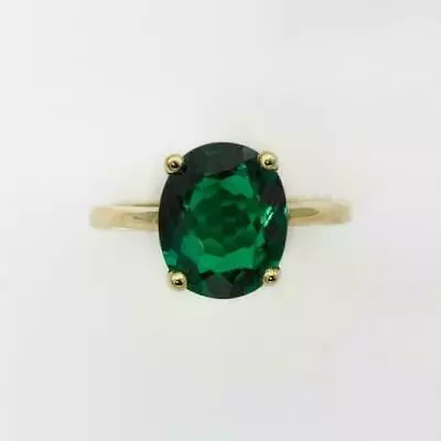 2.1Ct Oval Cut Created Emerald Solitare Lab Created Ring 14K Yellow Gold Plated • $83.99