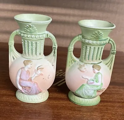 Set Of 2 Vintage Moriyama Occupied Japan Hand Painted Bud Vases. 4” H X 2” Wide • $29.95