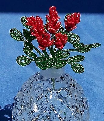 Vintage French Glass Beaded Red Small Sage Flower Bouquet • $16.99