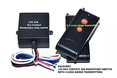 12V 30A Dry Contact MOMENTARY Relay Switch With 2 Long Range Remote RX101MP2 • $26