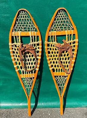 VINTAGE SNOWSHOES 42x12 Snow Shoes + LEATHER BINDINGS W@W!! • $64.49