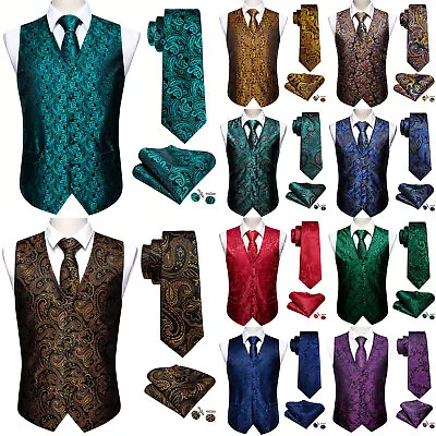 Mens Formal Wedding Casual Waistcoat Suit Vest Slim Tuxedo Silk Tie Set Jacket • £16.99